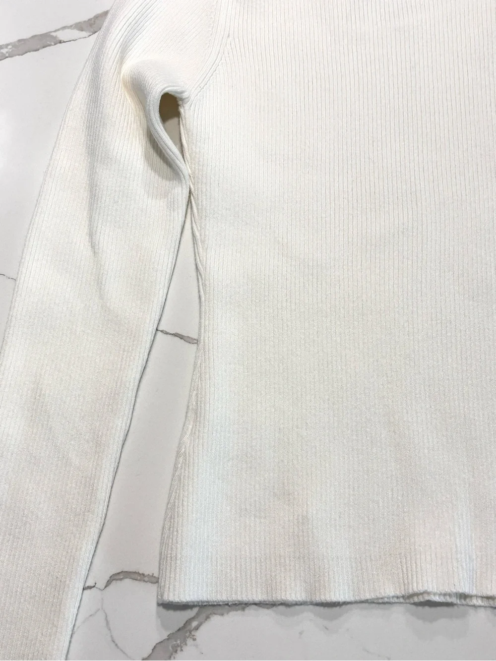 EESome White Ribbed Mock Turtleneck Sweater with Asymmetric Cutout Viscose Small